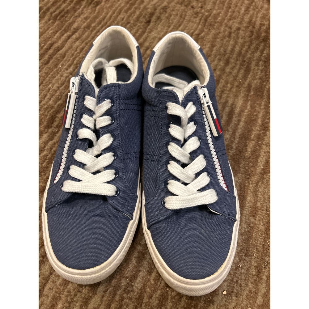 Tommy Hilfiger Navy Blue Canvas‎ Sneakers with Side Zip Casual Comfort Shoes